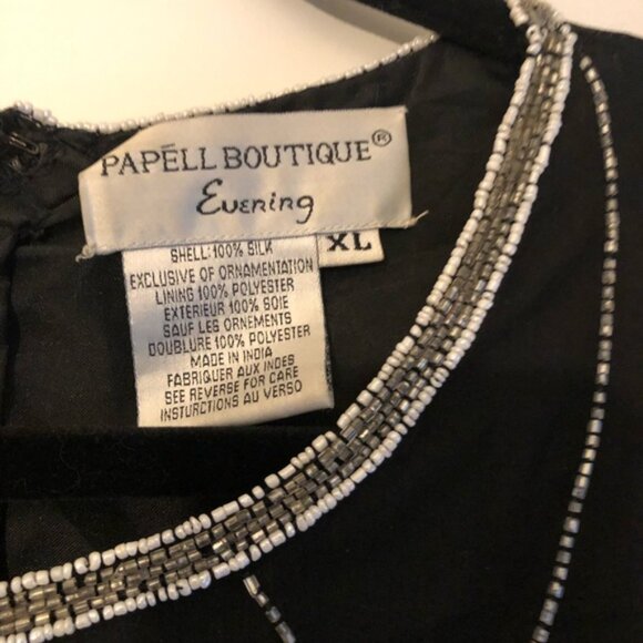 Beaded Black & White 100%Silk Floral Papell Boutique Evening Top, Size XL - Picture 2 of 8